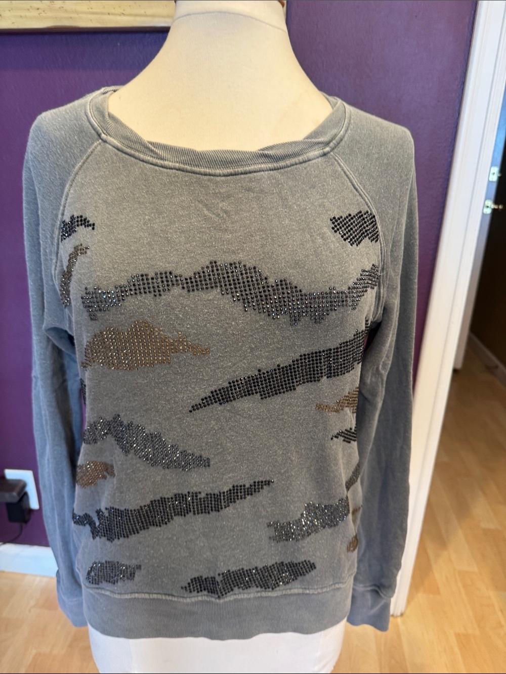 Pam & Gela Gray Sweatshirt with Black and Brown Studded Camouflage